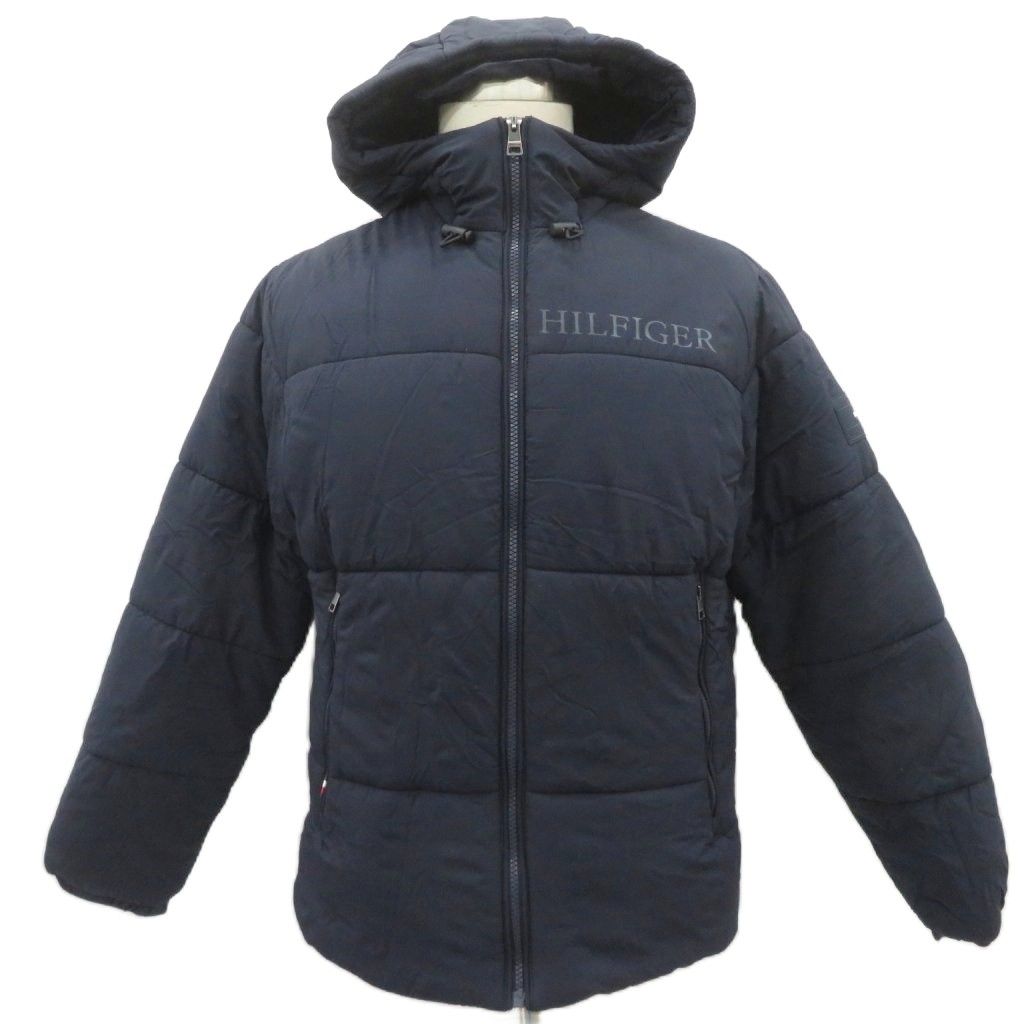 トミーヒルフィガー TOMMY HILFIGER 中綿ジャケット 上着 ミドル丈 S 紺 ネイビー フード付き /HO58 ■ECD005