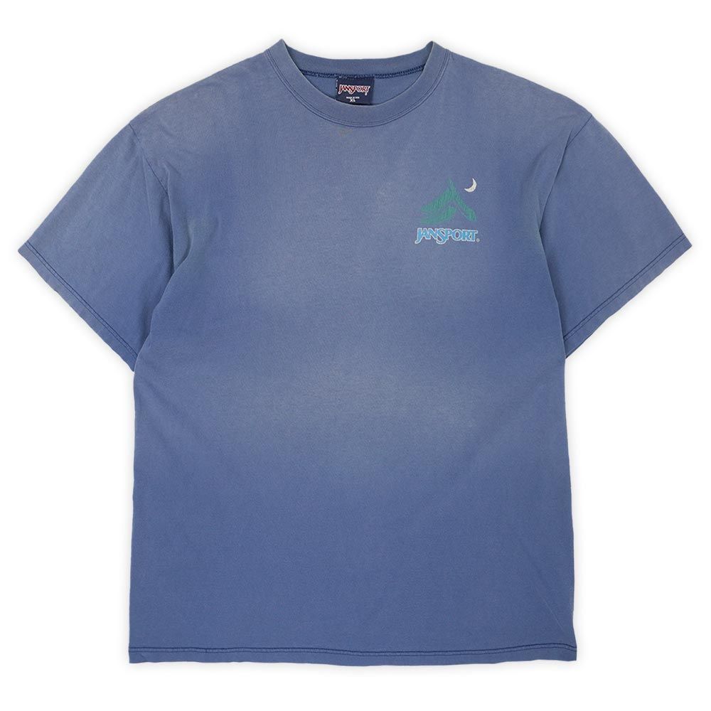ジャンスポーツ JANSPORT 90s 90年代 両面プリントTシャツ MADE IN USA アメリカ製 珍品 アウトドア ヴィンテージ 古着 メンズ Tシャツ カットソー フェードブルー XL【中古】