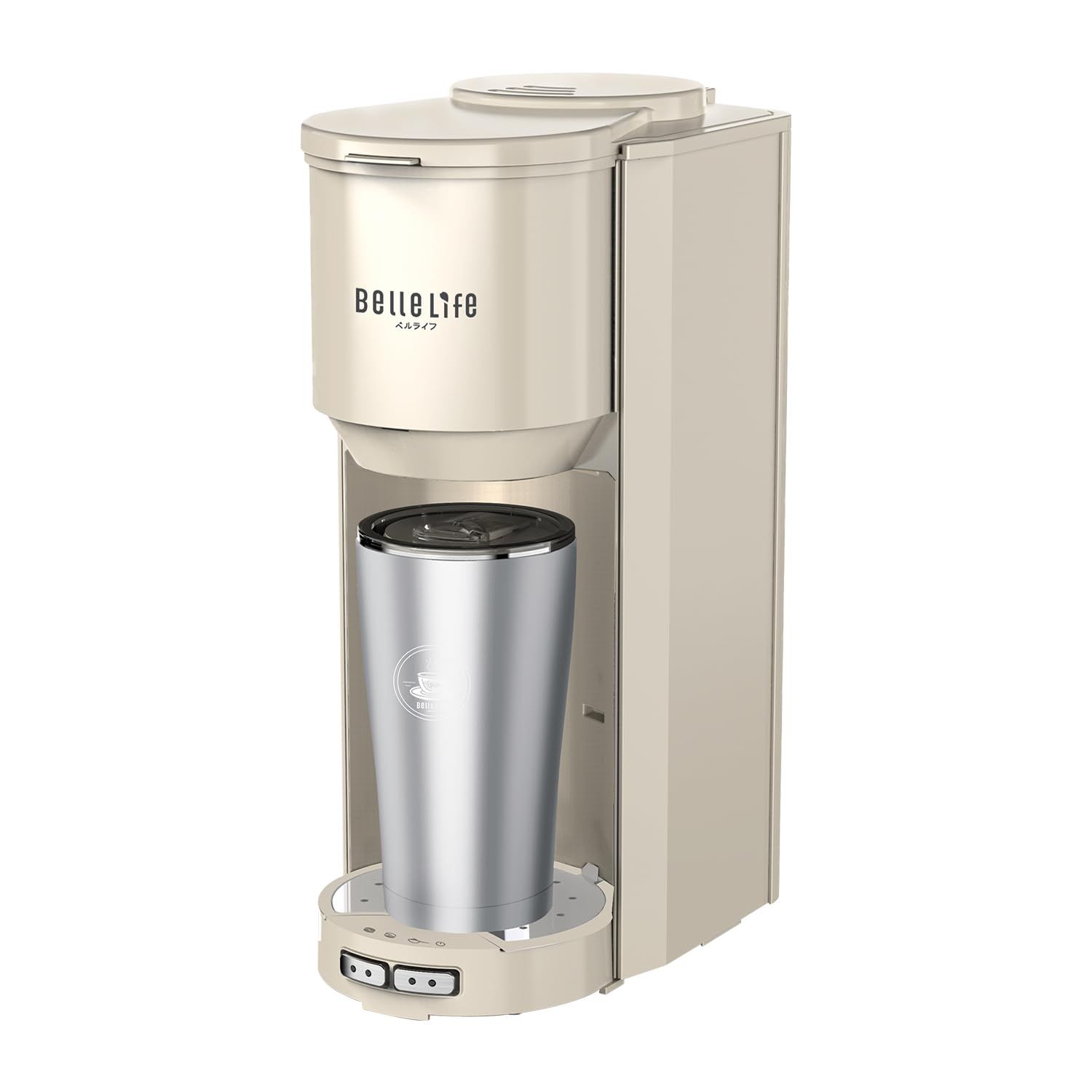 BelleLife コーヒーメーカー 全自動 コーヒーマシン 豆・粉両対応 ミル付き メッシュフィルター付 アイスコーヒー 真空断熱タンブラー付 トレイ調節可能 ホワイト★m dc5a364d