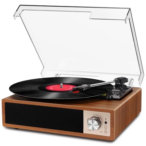 VOKSUN レコードプレーヤー Bluetooth送信と受信 USBで録音と音楽再生 スピーカー内蔵 RCAでスピーカー繋ぎ イヤホン接続 33/45/78回転と7/10/12インチ対応 AUX in 防塵蓋 日本語説明書 黒胡桃色★m b5d8cbc9
