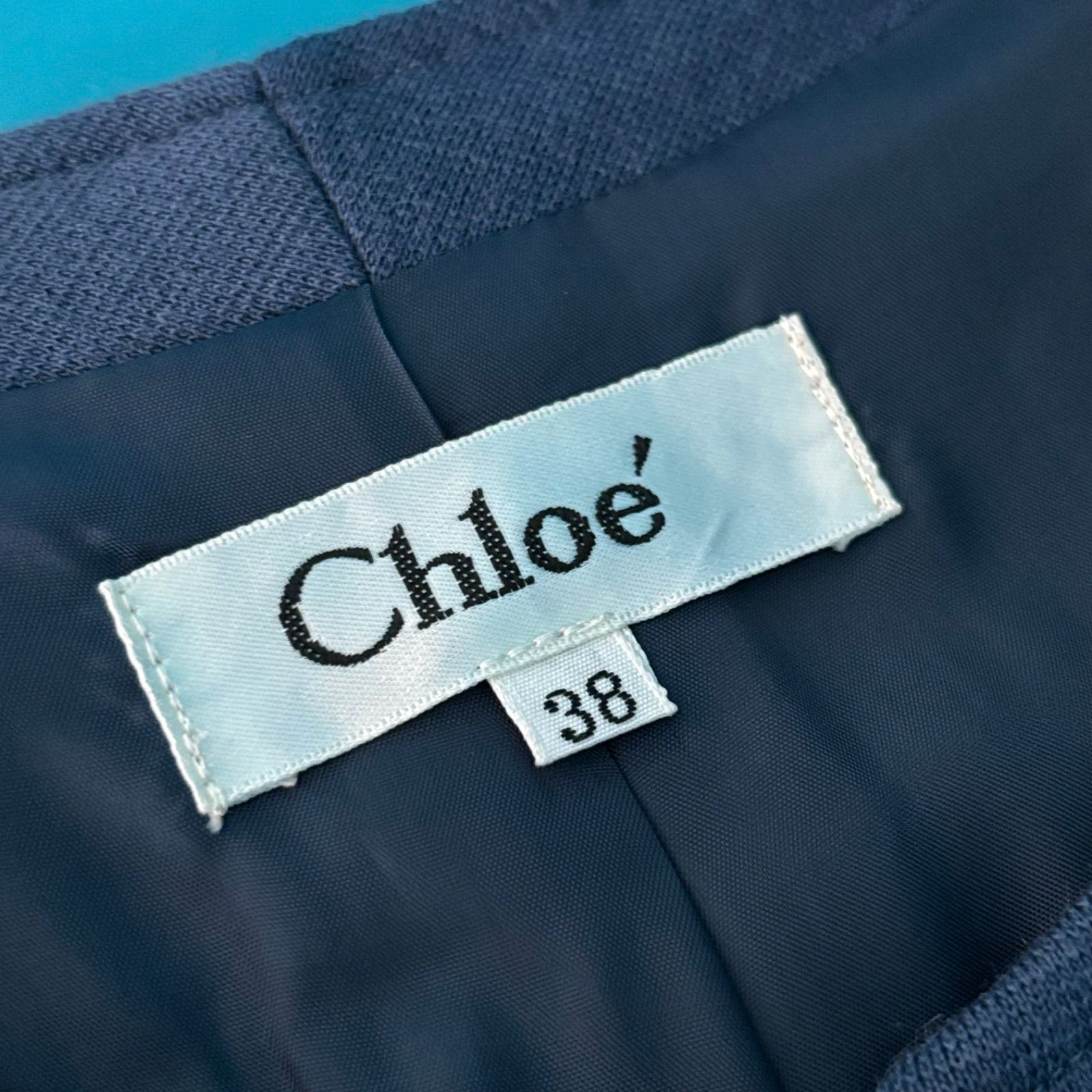1611 Chloe クロエ ノースリーブフレアワンピース ネイビー サイズ38 美シルエット　厚手