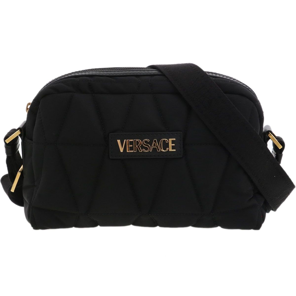 VERSACE ヴェルサーチェ キルティング ショルダーバッグ ショルダーバッグ レディース PVCコーティングキャンバス ブラック 中古