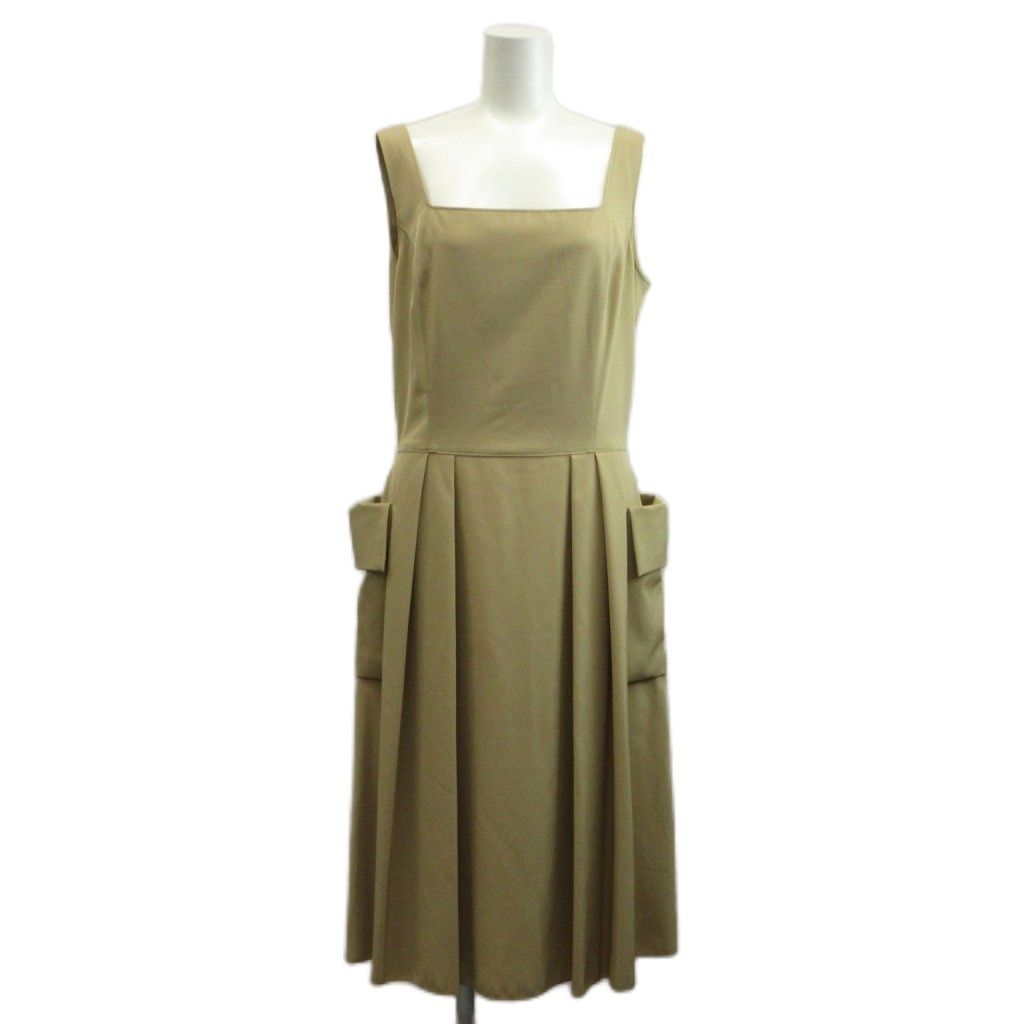 フォクシーニューヨーク FOXEY NEW YORK ホリードレス ワンピース 42 ベージュ スクエアネック ノースリーブ 19643 /KK ■GY62