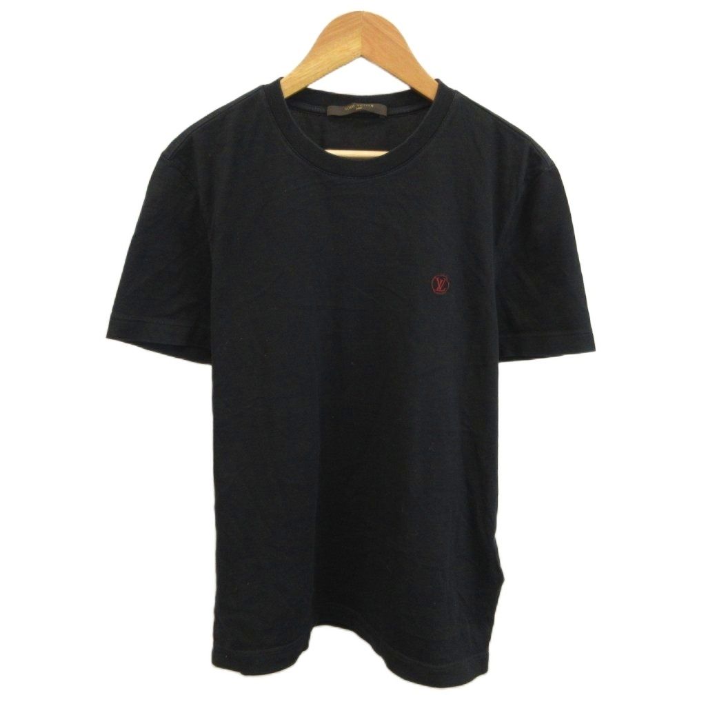 k*u様 Louis Vuitton Vロゴ刺繍 Tシャツ ブラック ルイヴィトン LOUIS VUITTON Tシャツ トップス XS 黒 ブラック クルー