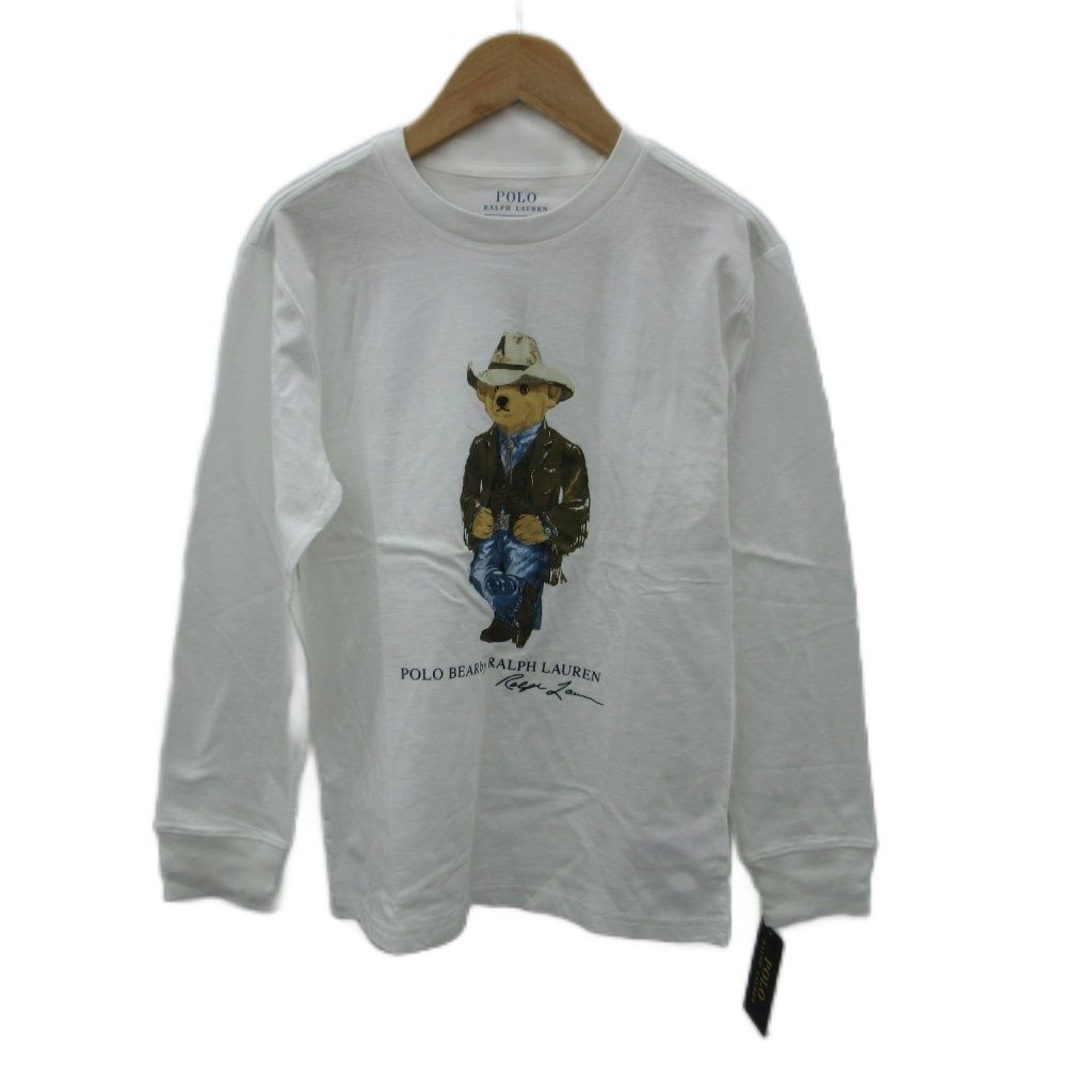 ポロ ラルフローレン POLO RALPH LAUREN ポロベア コットン ロングスリーブ Tシャツ カットソー 150 オフホワイト クルーネック 長袖 プリント CWPOTSHY8020243 /HO21 ■ECD005 男の子