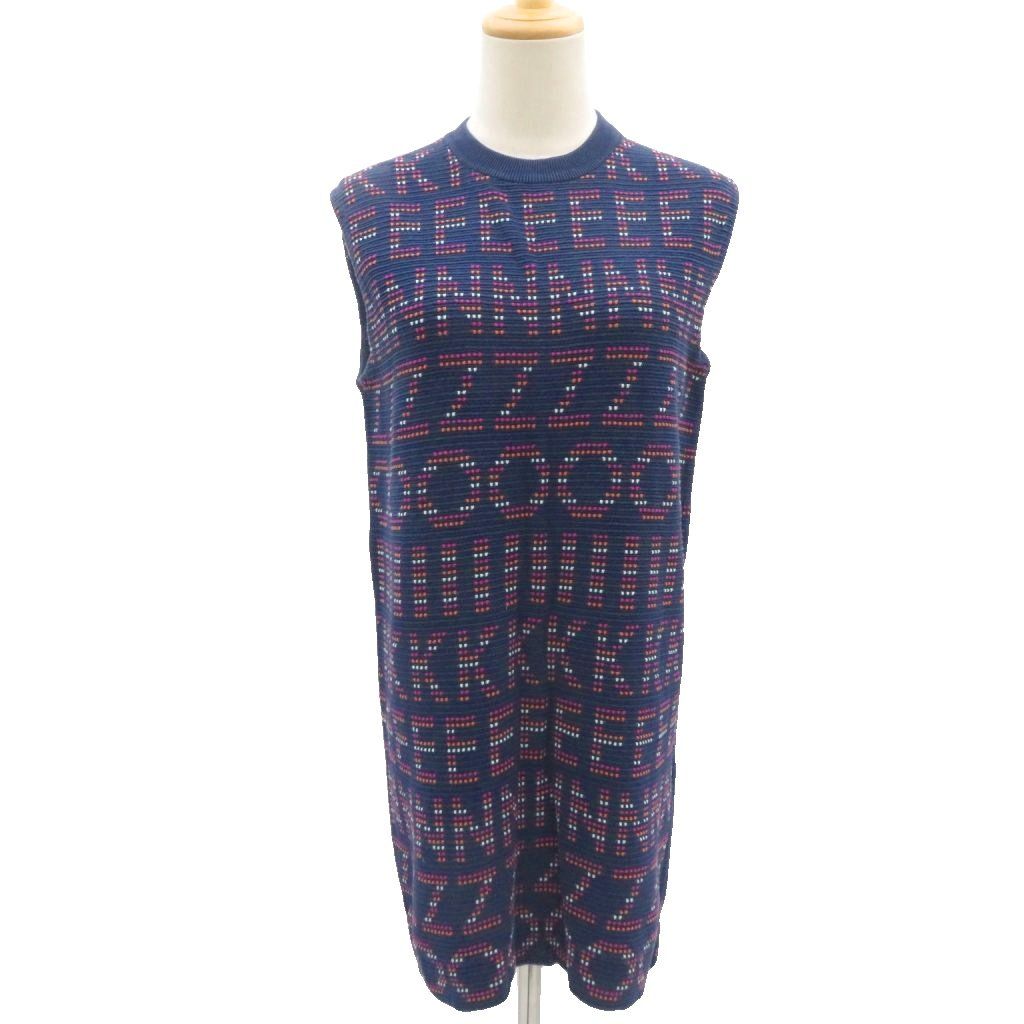 ケンゾー KENZO ワンピース XS 紺 ネイビー ロゴ総柄 ノースリーブ クルーネック ミニ丈 /YS12 ■ECE006 8,066円