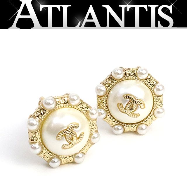 【広尾店】 美品 シャネル CHANEL ココマーク フェイクパール イヤリング シャンパンゴールド A19V 約12.6g 【19423】