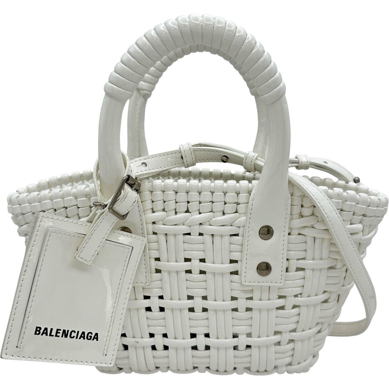バレンシアガ BALENCIAGA ビストロXXS 678028 ホワイト シルバー金具 エナメル レディース トートバッグ
