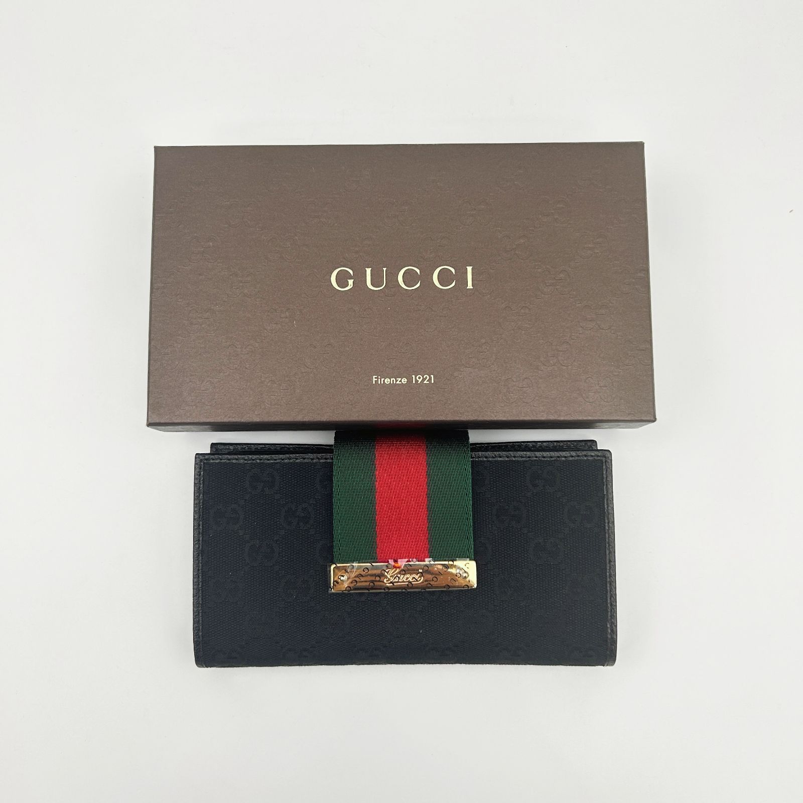 GUCCI （グッチ）GUCCI グッチ シェリーライン GGキャンバス×レザー 二つ折り 長財布【中古】