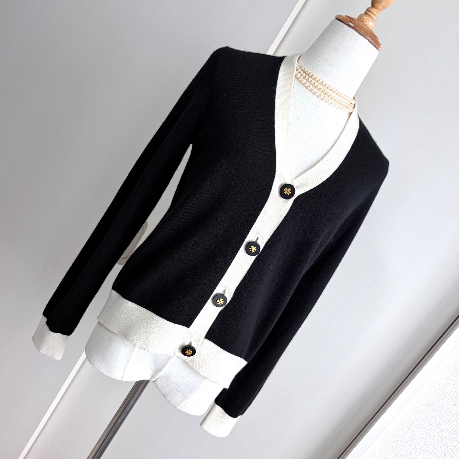 100% cashmere TORY BURCH 近年モデル バイカラー ニット カーディガン 