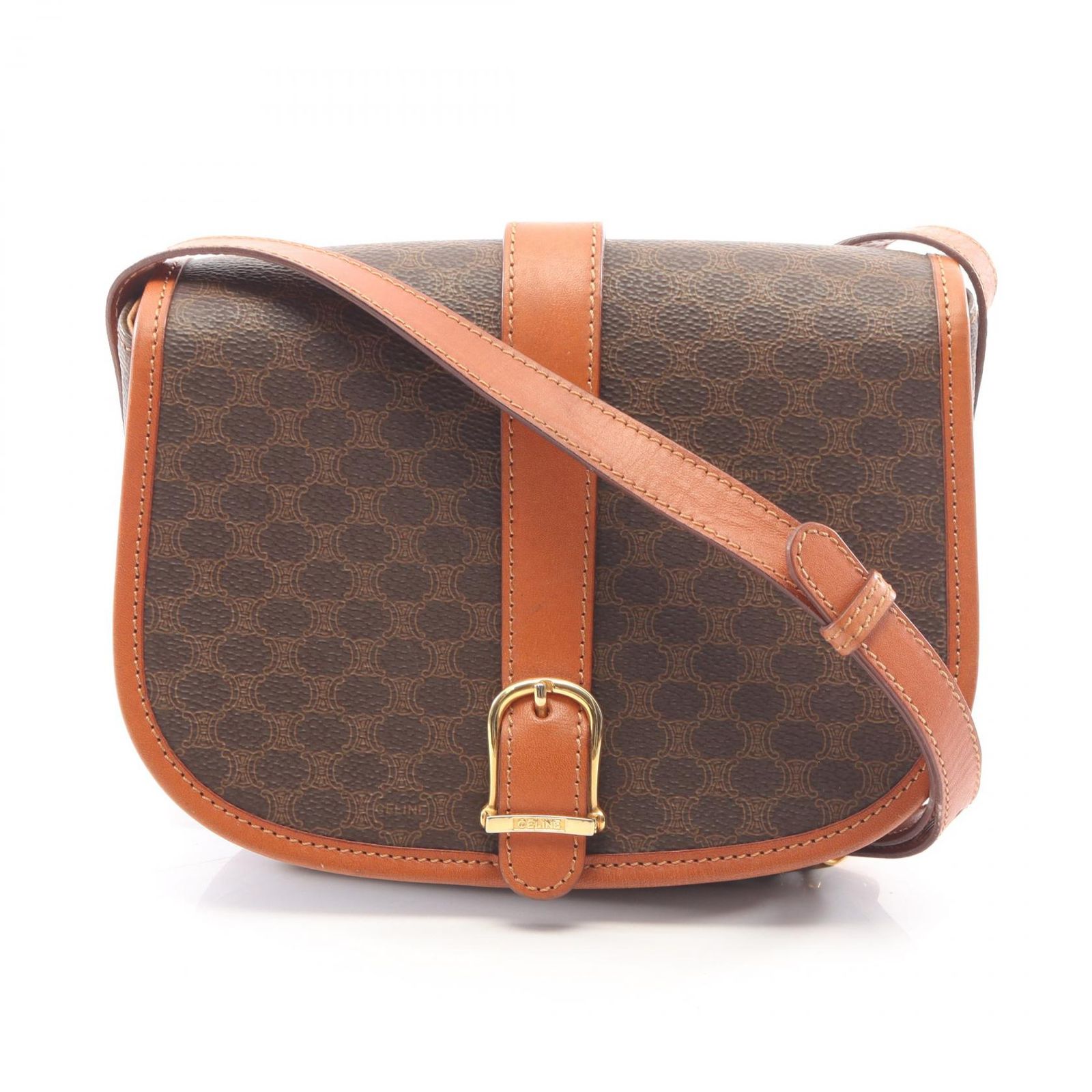 セリーヌ CELINE ショルダーバッグ マカダム ブラウン/ダークブラウン PVCコーティングキャンバス レザー マカダム ショルダー レディース Used B