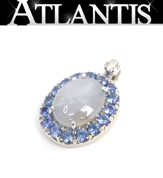 【広尾店】美品 スターサファイヤ ペンダントトップ K18WG S3.60/0.54 D0.03ct 約2.9g 鑑定書付き 【19399】