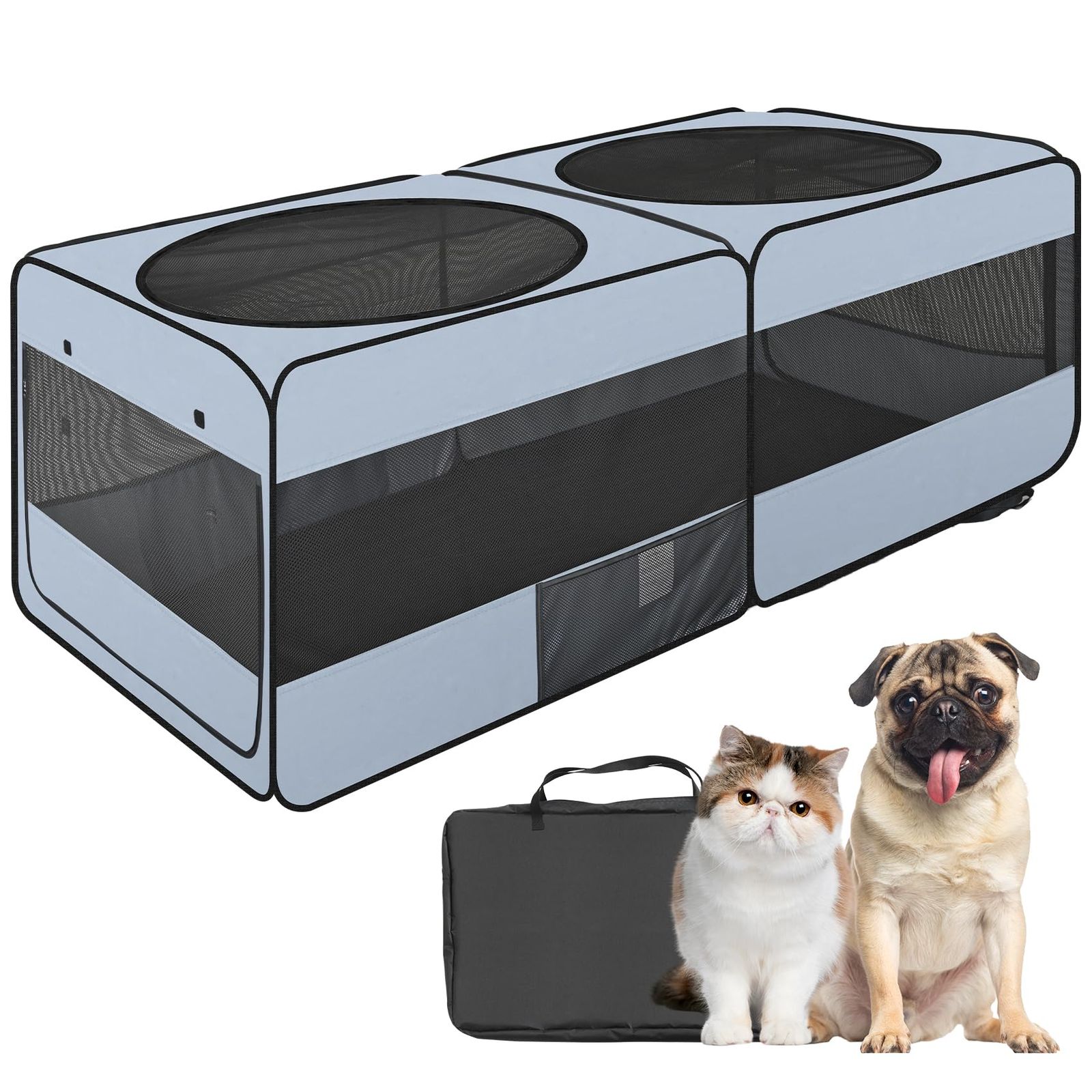 2-in-1 犬用ベビーサークル、58インチ ポップアップ猫 子犬 ペット ベビーサークル 屋内/屋外 猫囲み、猫 犬 テント クレート ケージ 犬小屋 ポータブルベビーサークル 子猫、小動物プレイペン(Mサイズ、長さ58インチ x 幅30インチ x 高さ24