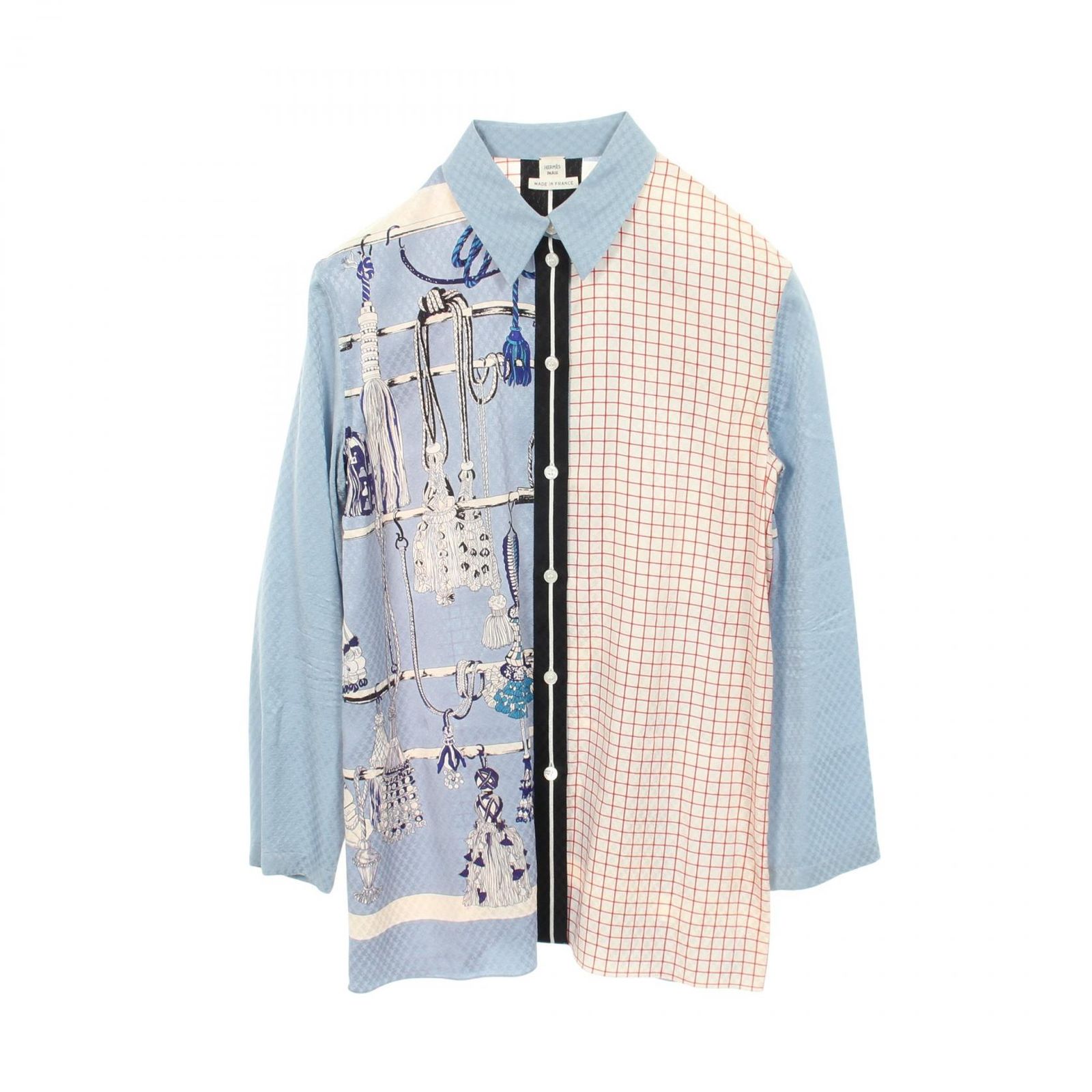 エルメス HERMES 総柄 長袖 シルク シャツ レディース Used B