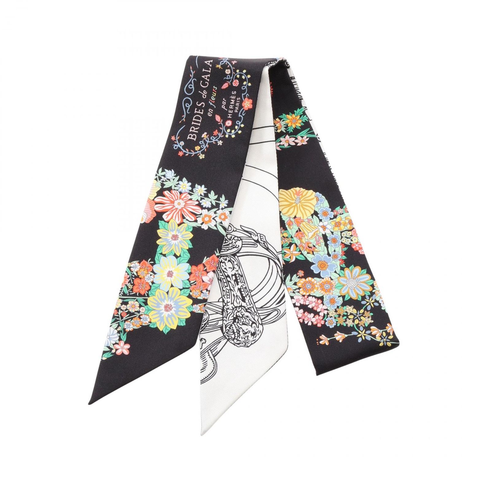 エルメス HERMES スカーフ ツイリー Brides de Gala en Fleurs アイライナー リボン ブラック/ホワイト/マルチカラー シルク ツイリー レディース 未使用