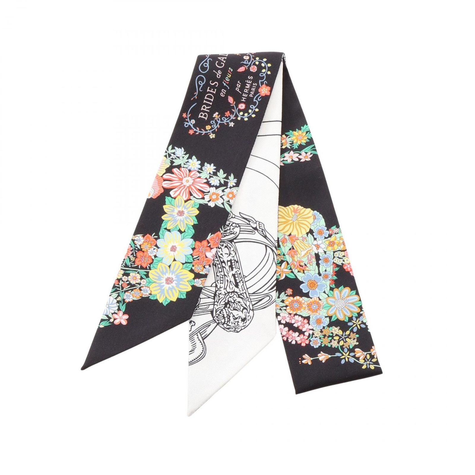 エルメス HERMES スカーフ ツイリー Brides de Gala en Fleurs アイライナー リボン ブラック/ホワイト/マルチカラー シルク ツイリー レディース 未使用