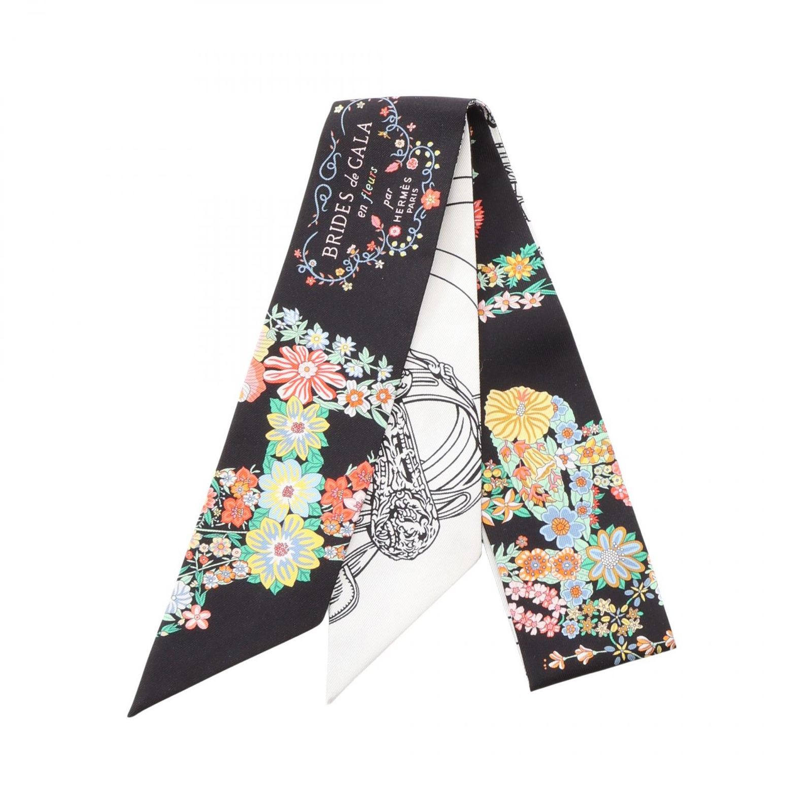 エルメス HERMES スカーフ ツイリー Brides de Gala en Fleurs アイライナー リボン ブラック/ホワイト/マルチカラー シルク ツイリー レディース 未使用
