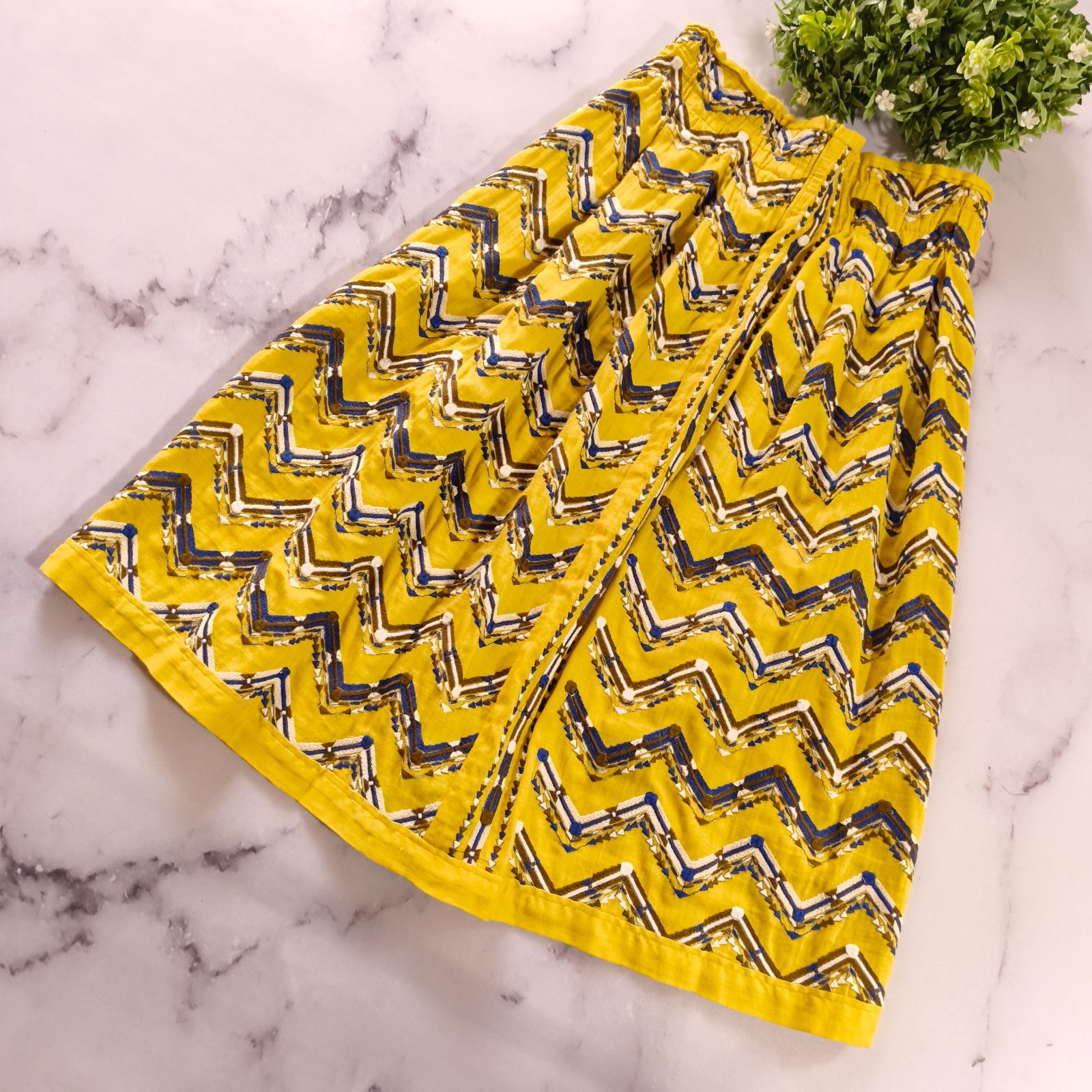 アンティパスト 刺繍 フレアスカート ウエストゴム 総柄 イエロー 1 S