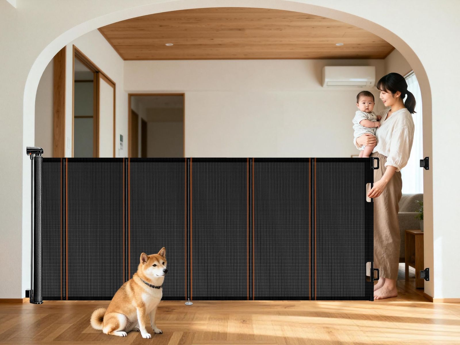 Ycozy 二代ベビーゲート ロール 革新版補強サポートバー 安全ペットゲート 巻き取り 階段 子供 変形防止 安全ロック機能 最大取付幅300cm バリアフリー 赤ちゃん 柵 ペット 猫 犬に適応 高さ86cm