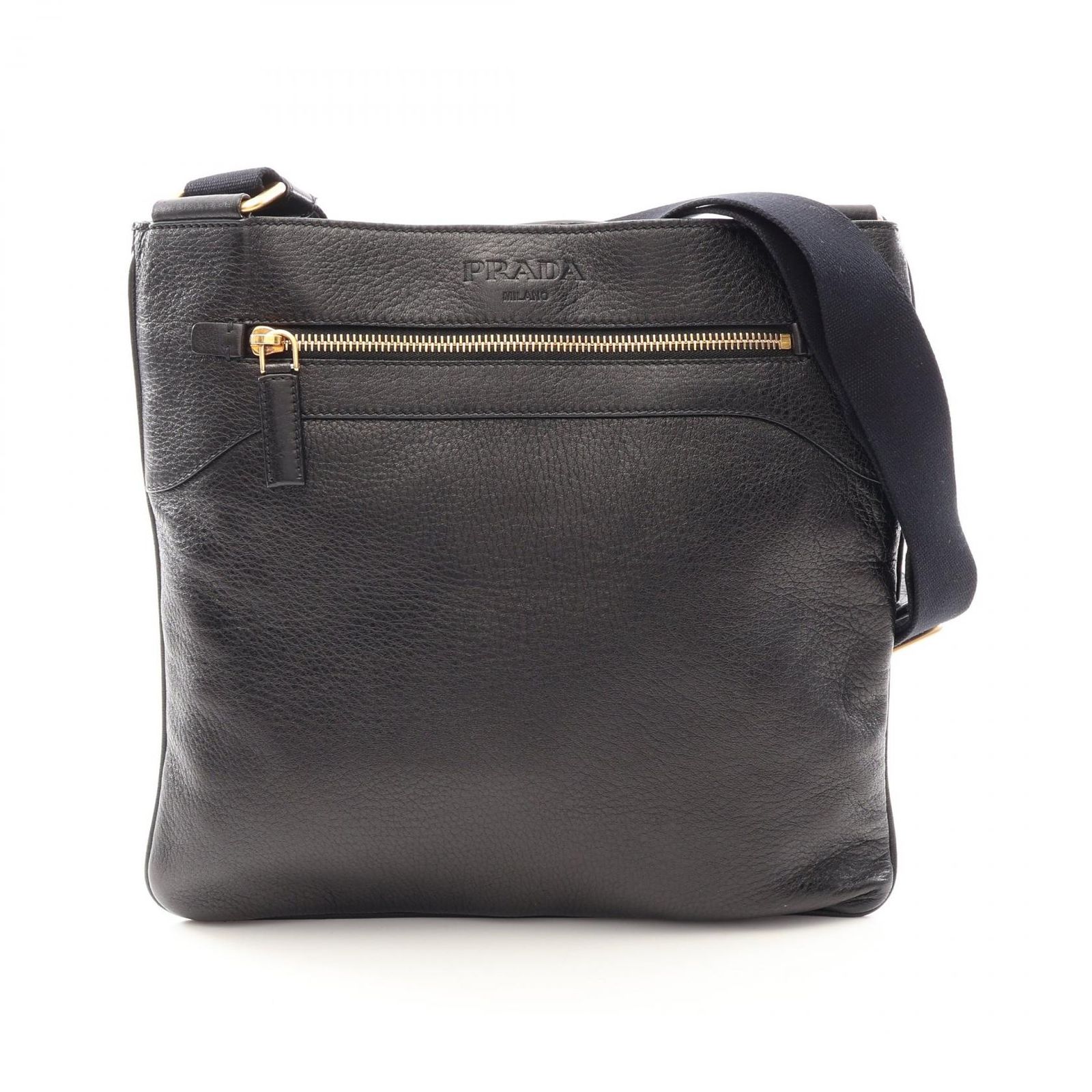 プラダ PRADA ショルダーバッグ ロゴ ブラック レザー ショルダーバッグ レディース Used B
