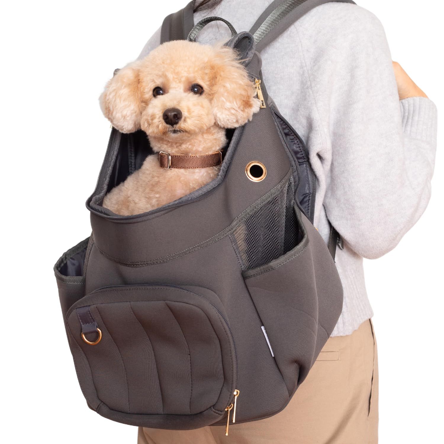 TOWADOG ペットキャリー 犬 リュック バックパック 小型犬 中型犬 猫 ネオプレン フロント 前抱き (チャコールグレー, M)