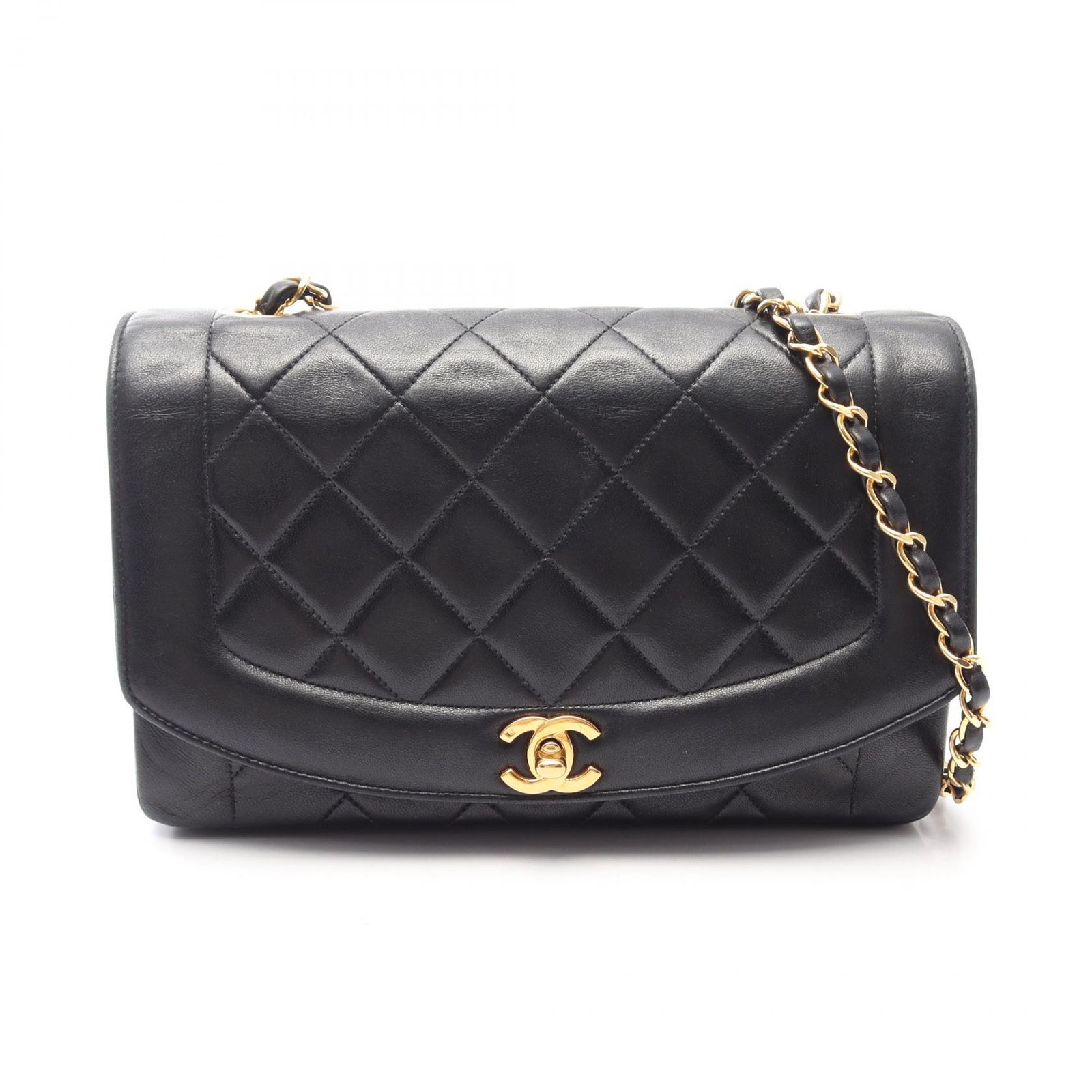 シャネル CHANEL ショルダーバッグ マトラッセ ダイアナフラップ A01165 ブラック ラムスキン（羊革） マトラッセ ダイアナ チェーンショルダー レディース Used B