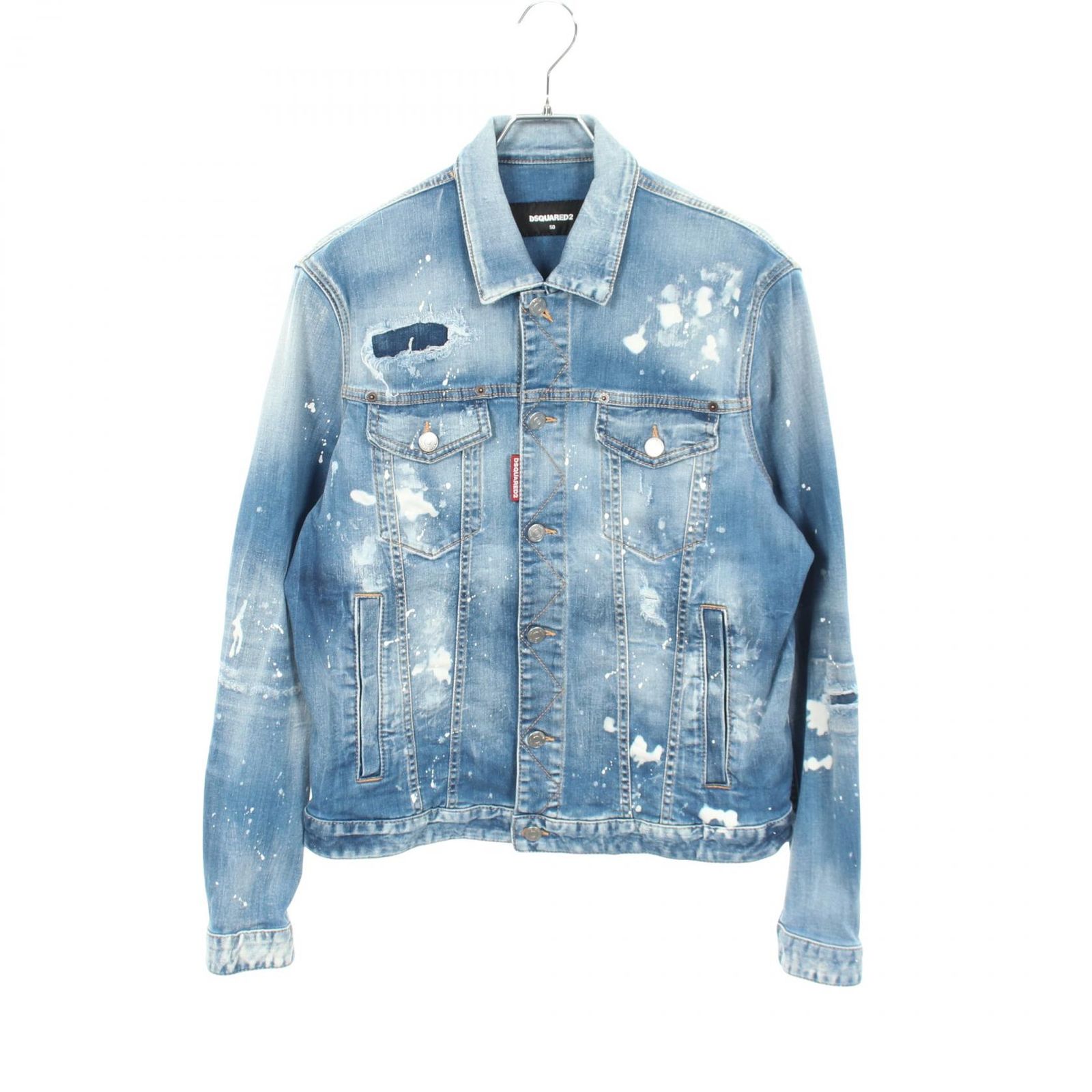 ディースクエアード DSQUARED2 デニムジャケット ダメージ加工 ペイント加工 ブルーグレー その他 デニムジャケット メンズ Used A