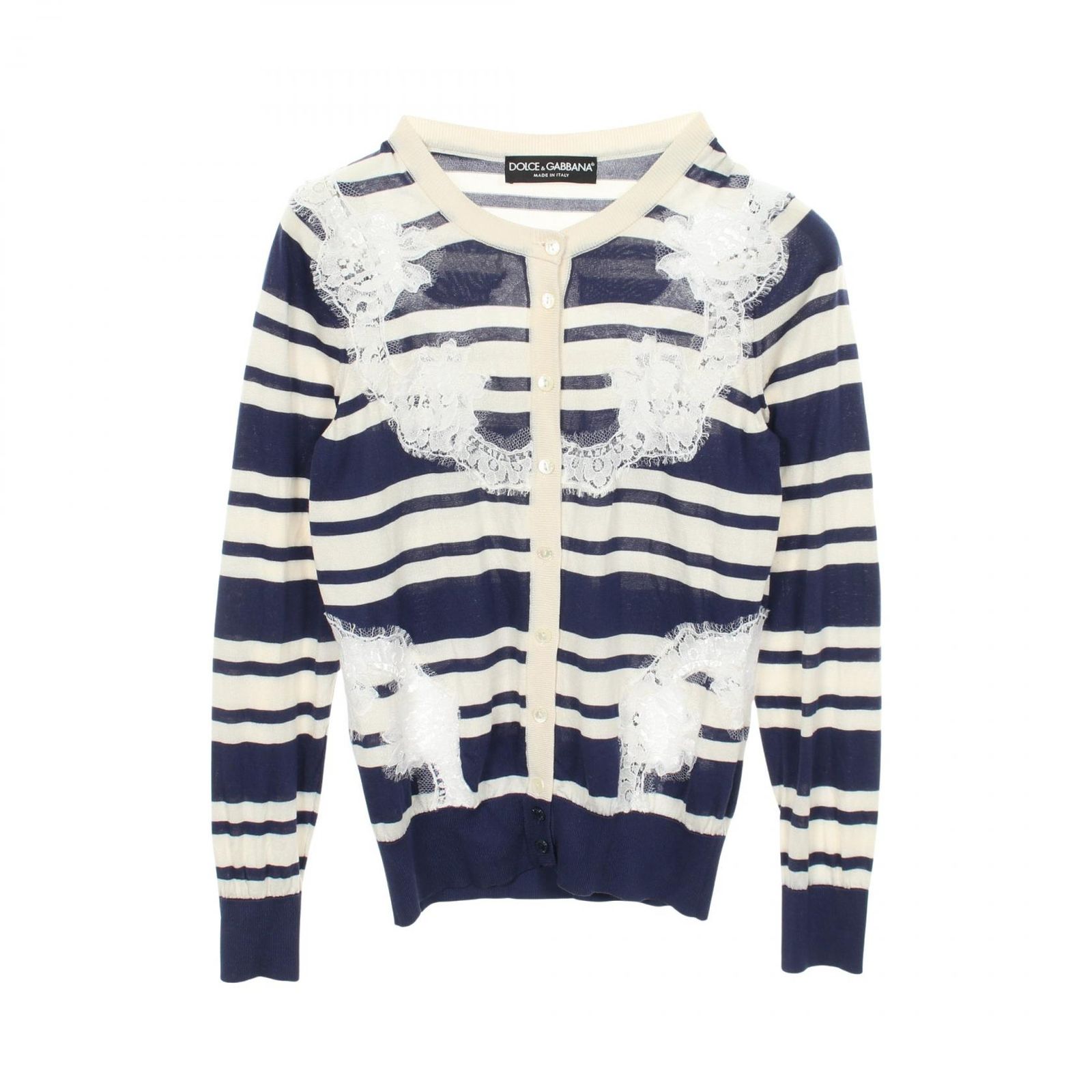 ドルチェアンドガッバーナ DOLCE & GABBANA カーディガン ボーダー レース シルク カーディガン レディース Used A