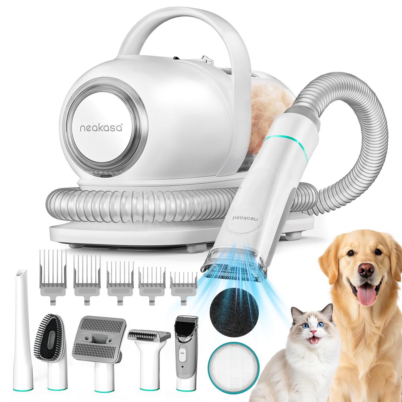 【ブラシと掃除機一体型】Neakasa ペット用バリカン 犬 猫美容器 多機能ペット掃除機 ペットグルーミングセット 電動バリカン ヘアクリッパーやヘアブラシも含む ペット用品 ペットの抜け毛対策 9000Pa吸引力 & 3段階調整 PSE認証 P1 PRO