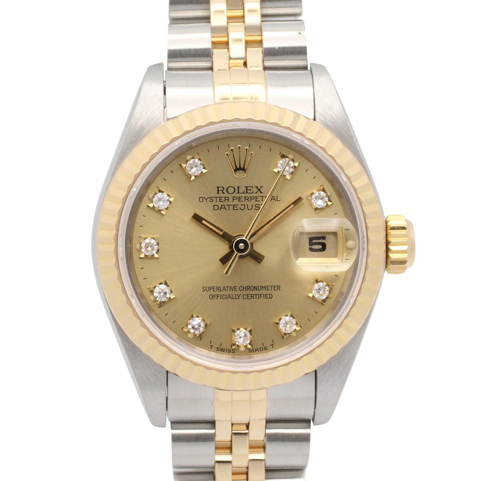 ロレックス ROLEX 腕時計 デイトジャスト 10Pダイヤ S番 69173G CH/QP K18（イエローゴールド） ステンレススチール デイトジャスト 10Pダイヤ S番 レディース Used A