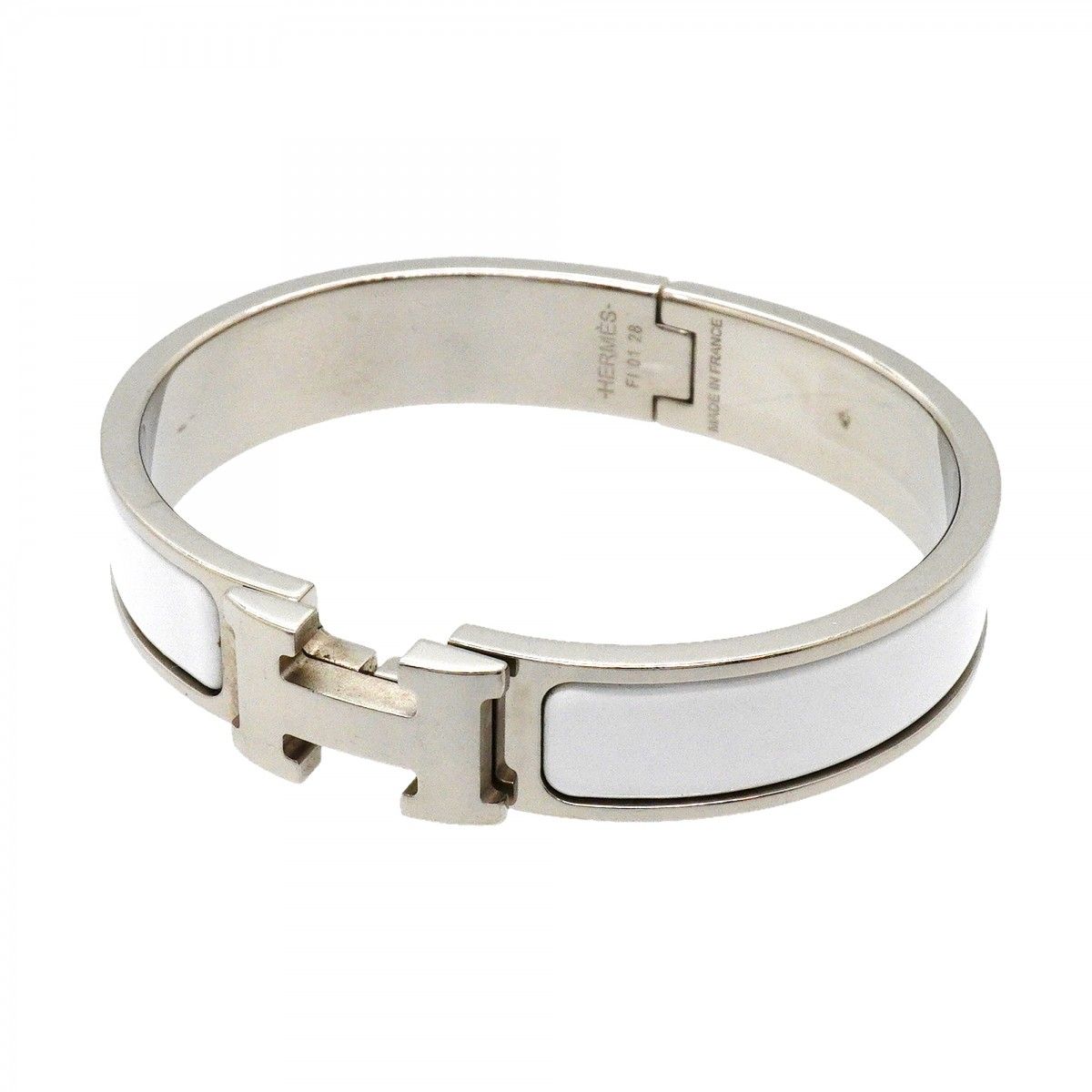 【6jfb0499-k】エルメス バングル クリッククラックPM メタル シルバー ホワイト【中古】レディース