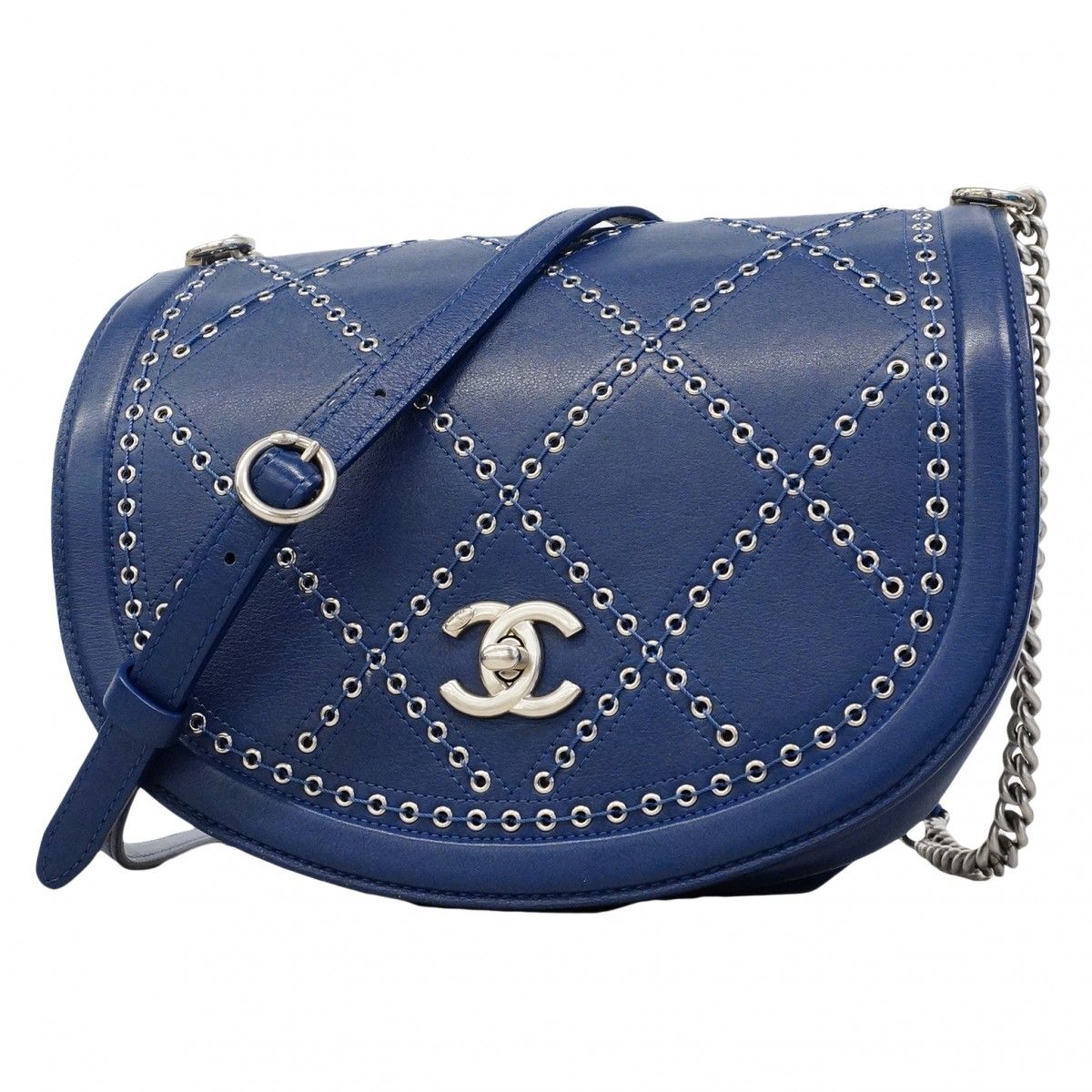 【6fd5326】シャネル ショルダーバッグ ココアイレット レザー ブルー シルバー金具【中古】レディース
