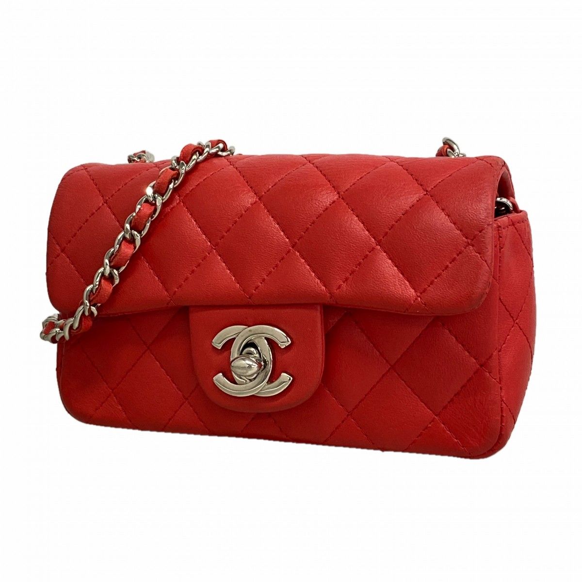 【6fd5353】シャネル ショルダーバッグ ミニマトラッセ ラムスキン レッド シルバー金具【中古】レディース