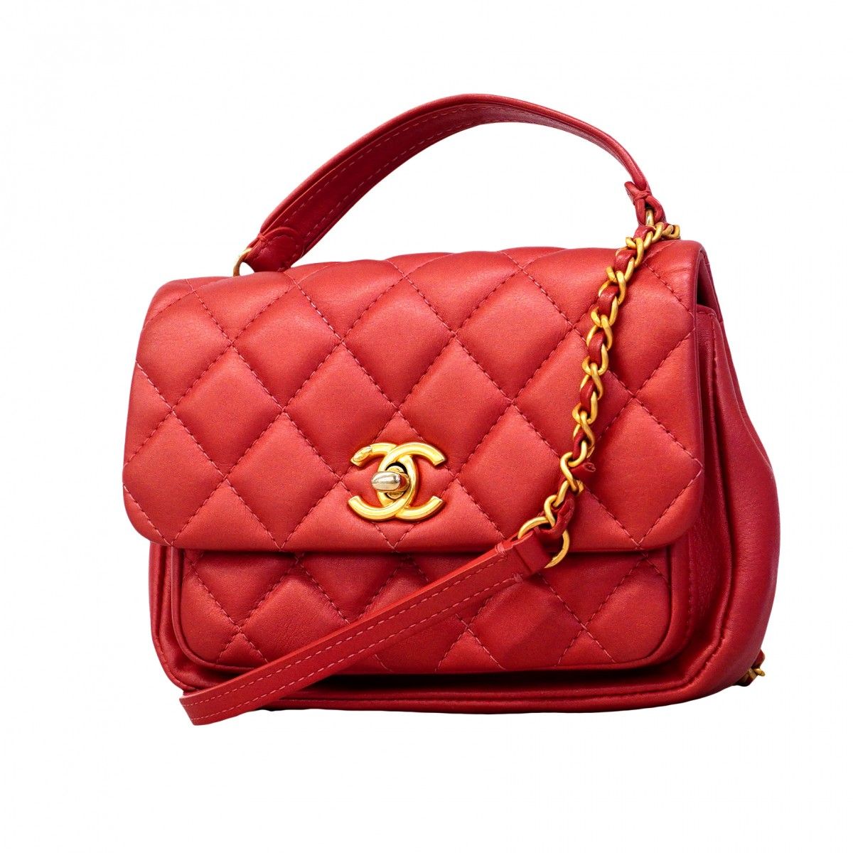 【6fd5364】シャネル ハンドバッグ マトラッセ レザー レッド シャンパンゴールド金具 2wayバッグ【中古】レディース