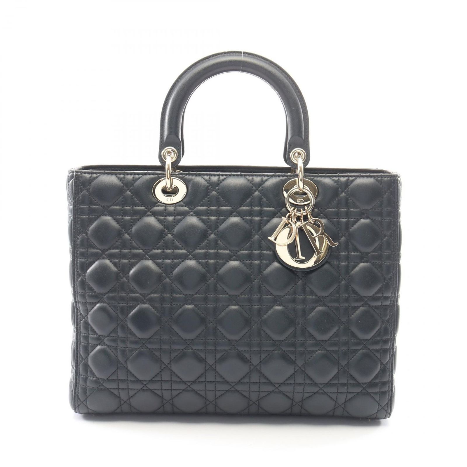 ディオール Dior ハンドバッグ レディディオール ラージ カナージュ ブラック レザー レディディオール カナージュ 2wayトート レディース Used A