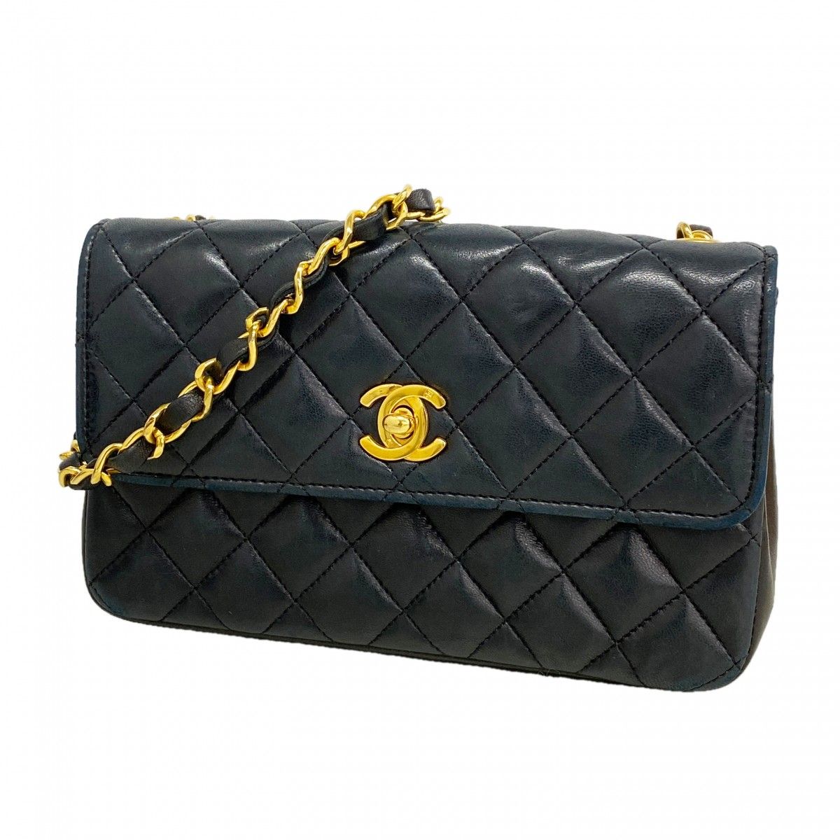 【6fd5427】シャネル ショルダーバッグ ミニマトラッセ ラムスキン ブラック ゴールド金具【中古】レディース