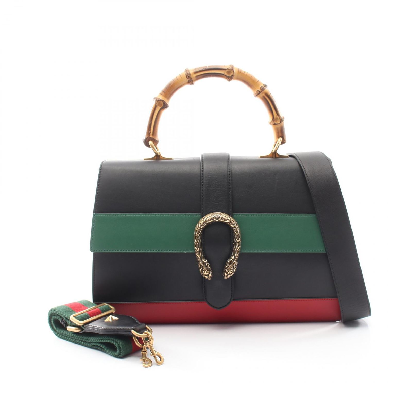 グッチ GUCCI ハンドバッグ バンブー ディオニュソス 2WAY 421999 ブラック/レッド/グリーン レザー ディオニュソス バンブー 2wayハンド レディース Used A