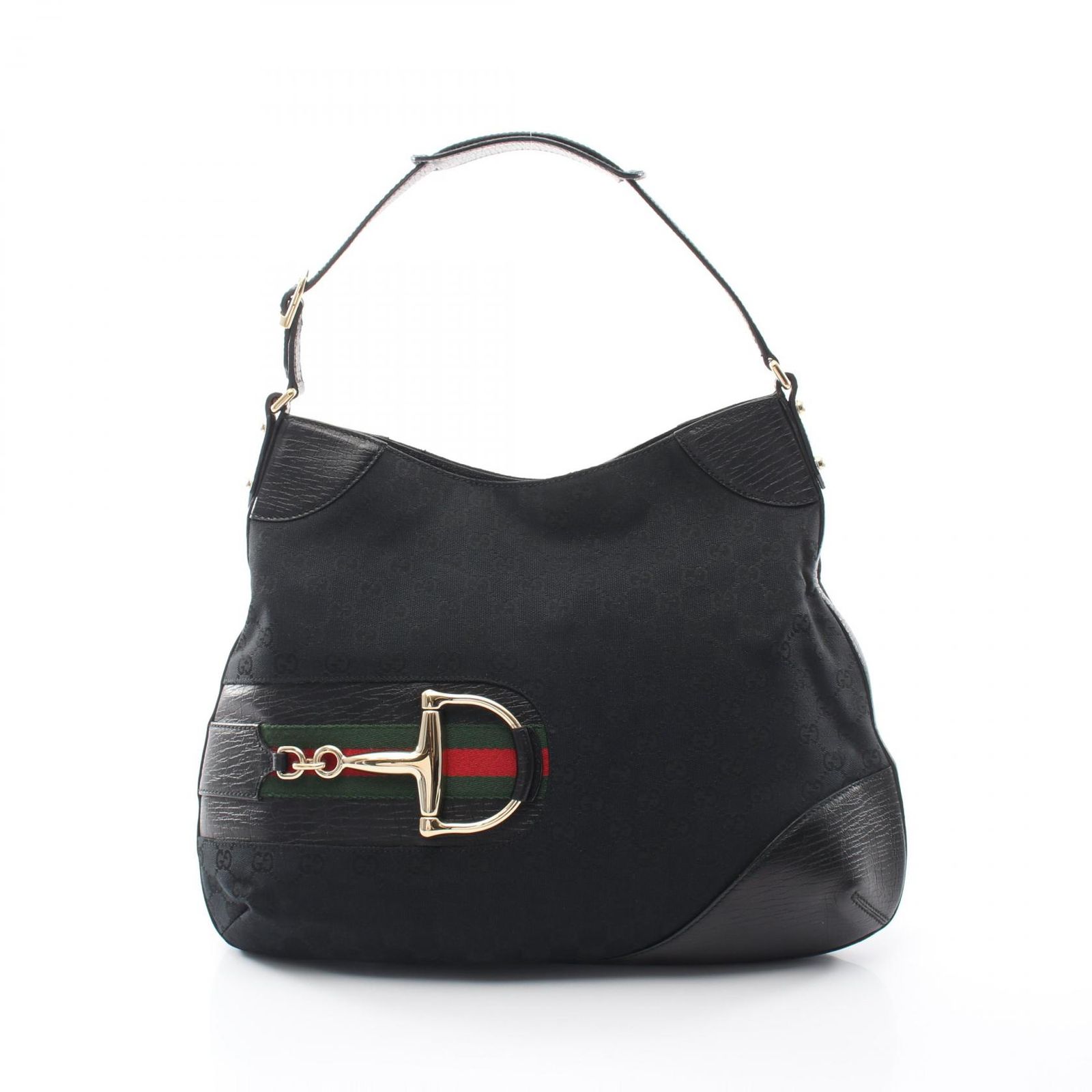 グッチ GUCCI ショルダーバッグ ホースビット GGキャンバス 137386 ブラック キャンバス レザー ホースビット ショルダーバッグ レディース Used A