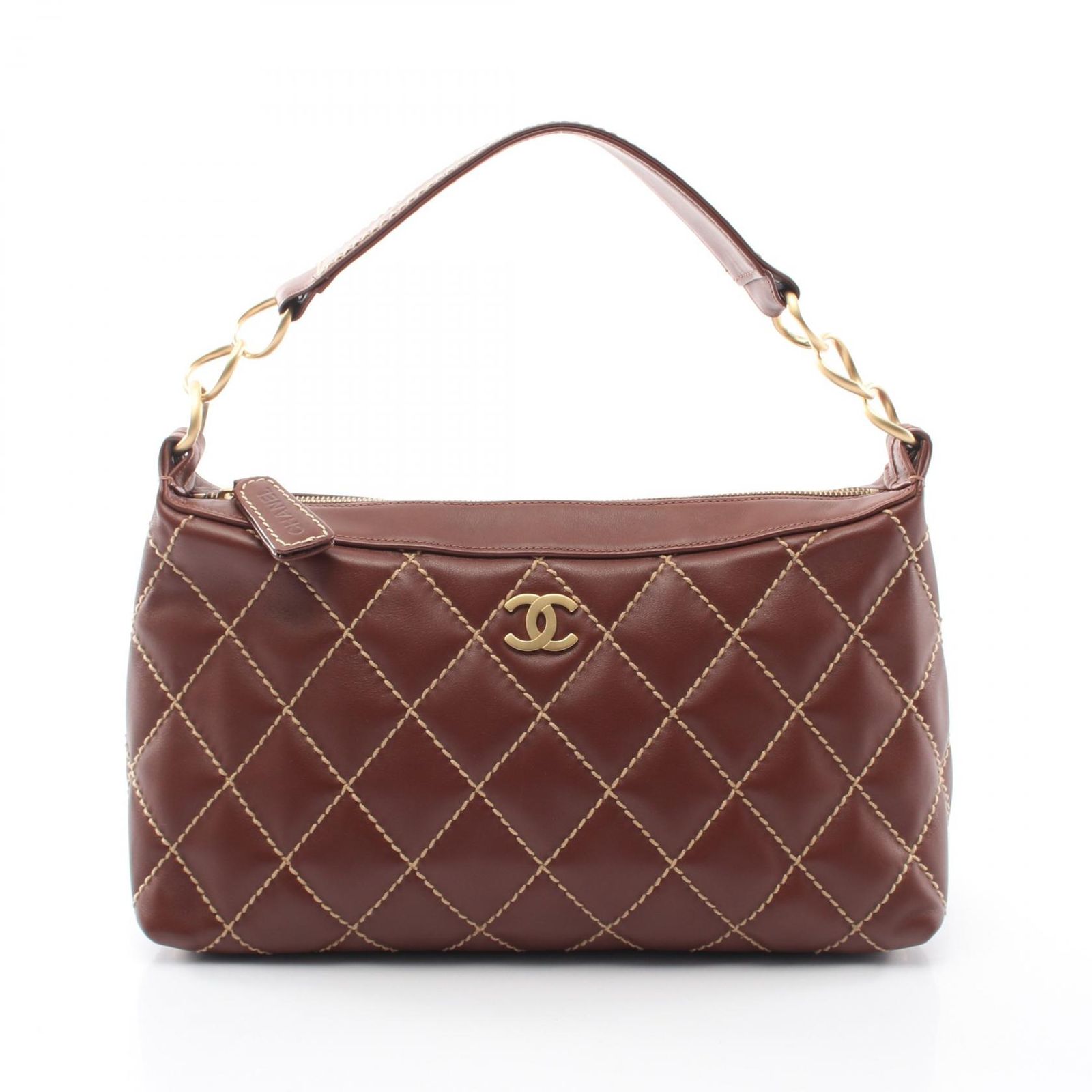 シャネル CHANEL ショルダーバッグ ワイルドステッチ ブラウン レザー ワイルドステッチ ショルダーバッグ レディース Used A