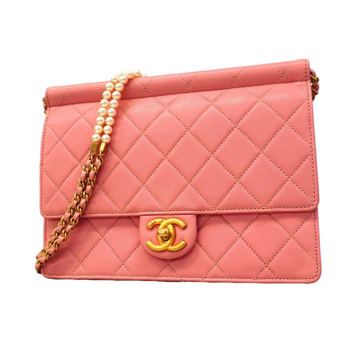 【6fd5477-k】シャネル ショルダーバッグ マトラッセ レザー ピンク ゴールド金具【中古】レディース 220,610円