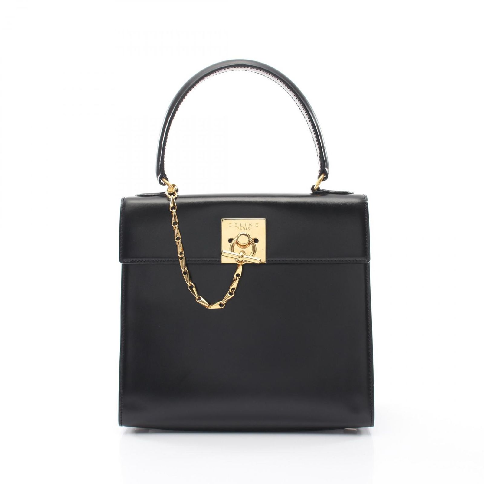 セリーヌ CELINE ハンドバッグ ガンチーニ ブラック レザー ガンチーニ ハンドバッグ レディース Used A