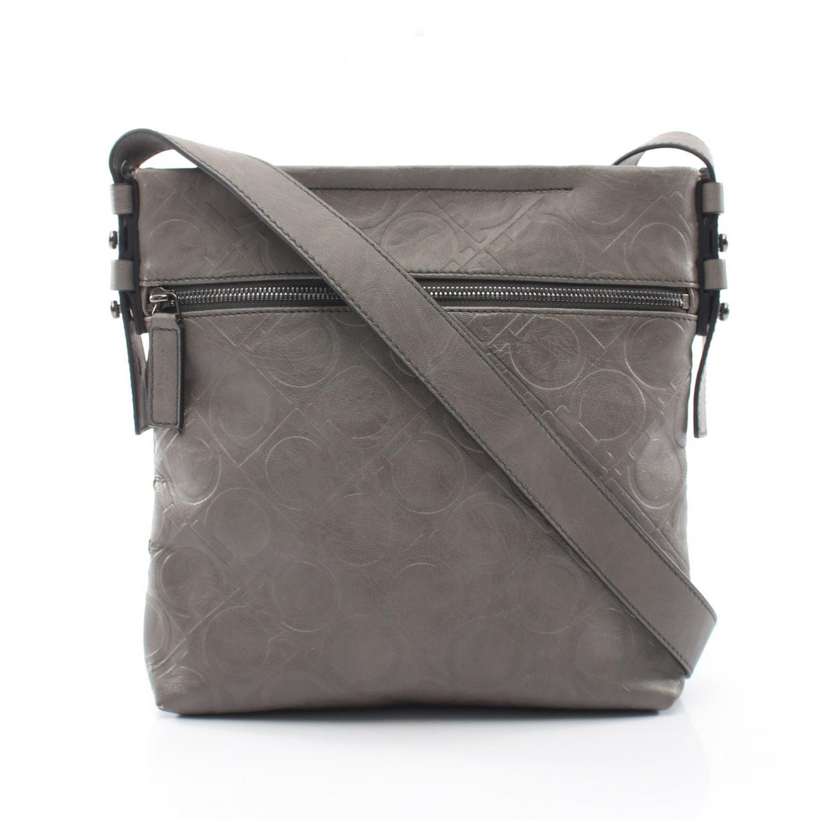サルヴァトーレフェラガモ Salvatore Ferragamo ショルダーバッグ ガンチーニ グレー レザー ガンチーニ ショルダーバッグ レディース Used B