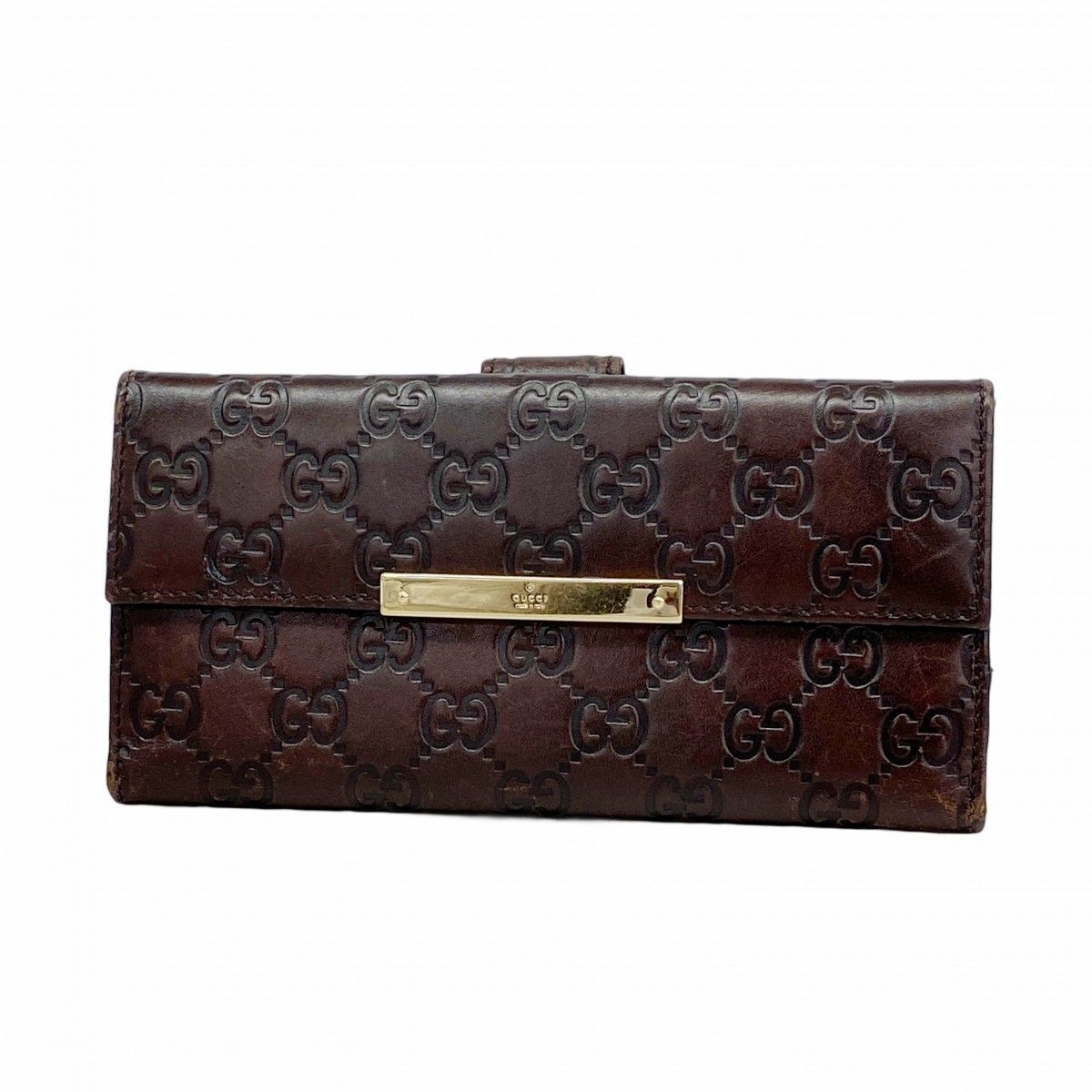 【6fd5553-k】グッチ 長財布 グッチシマ 112715 レザー ブラウン シャンパンゴールド金具【中古】レディース