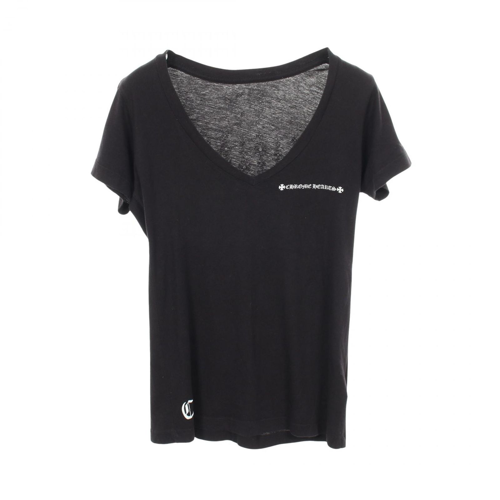 クロムハーツ CHROME HEARTS 半袖Tシャツ CHプラス バックプリント Vネック コットン Tシャツ レディース Used B