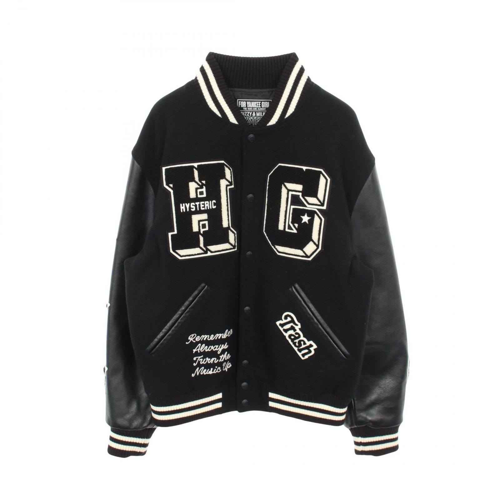 ヒステリックグラマー HYSTERIC GLAMOUR スタジャン TURN THE MUSIC UP 切替 ウール レザー スタジャン メンズ Used A
