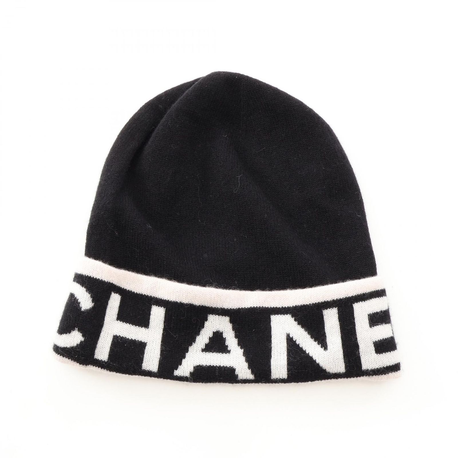 シャネル CHANEL ニットキャップ ロゴ ブラック その他 カシミアニットキャップ レディース Used A
