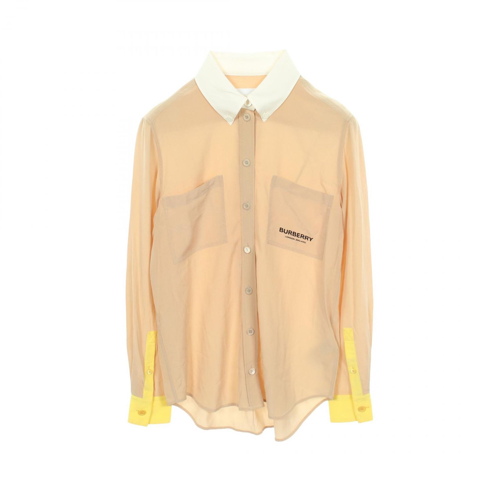 バーバリー BURBERRY ロゴ ボタンダウン 長袖 シルク シャツ レディース Used B