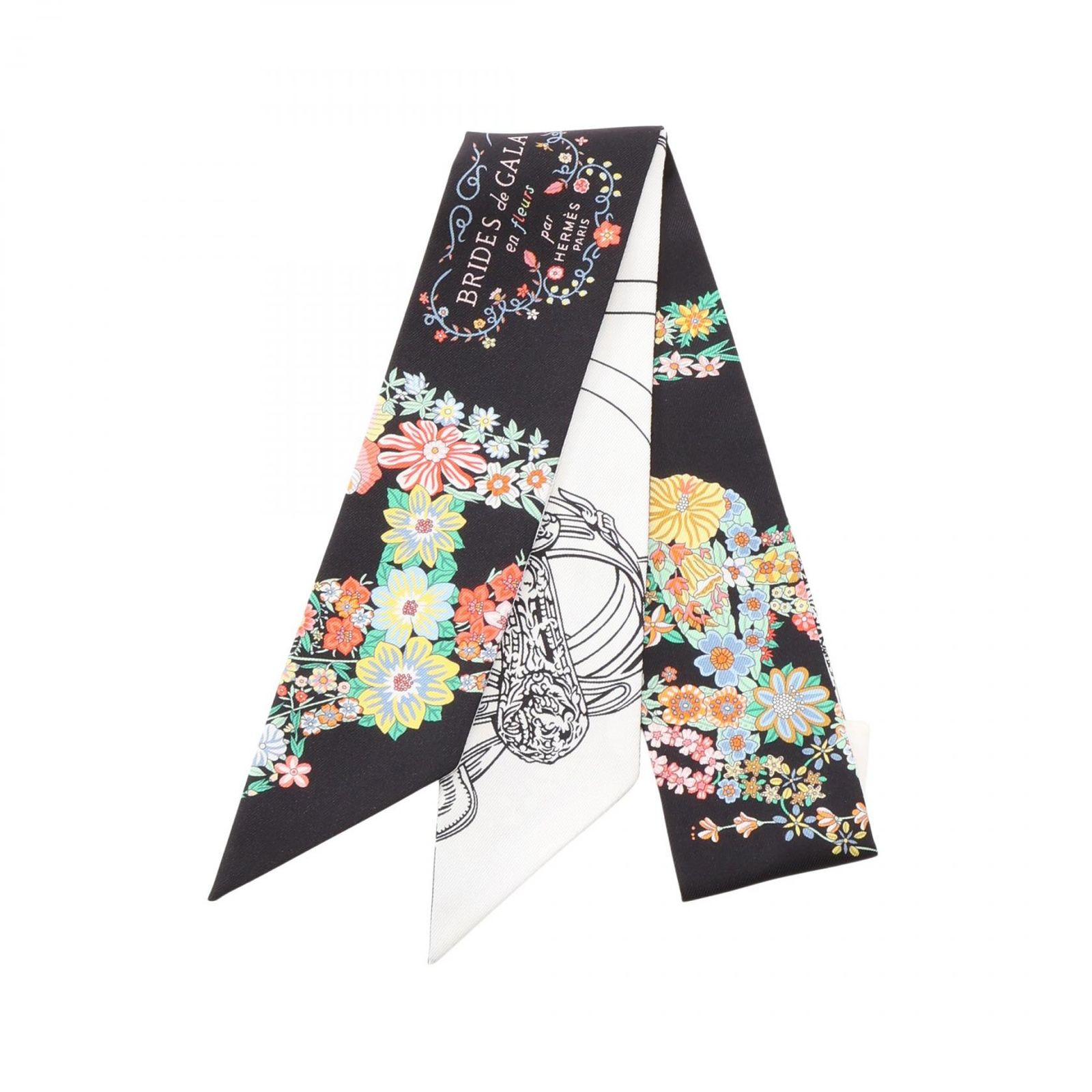 エルメス HERMES スカーフ ツイリー Brides de Gala en Fleurs アイライナー リボン ブラック/ホワイト/マルチカラー シルク ツイリー レディース 未使用