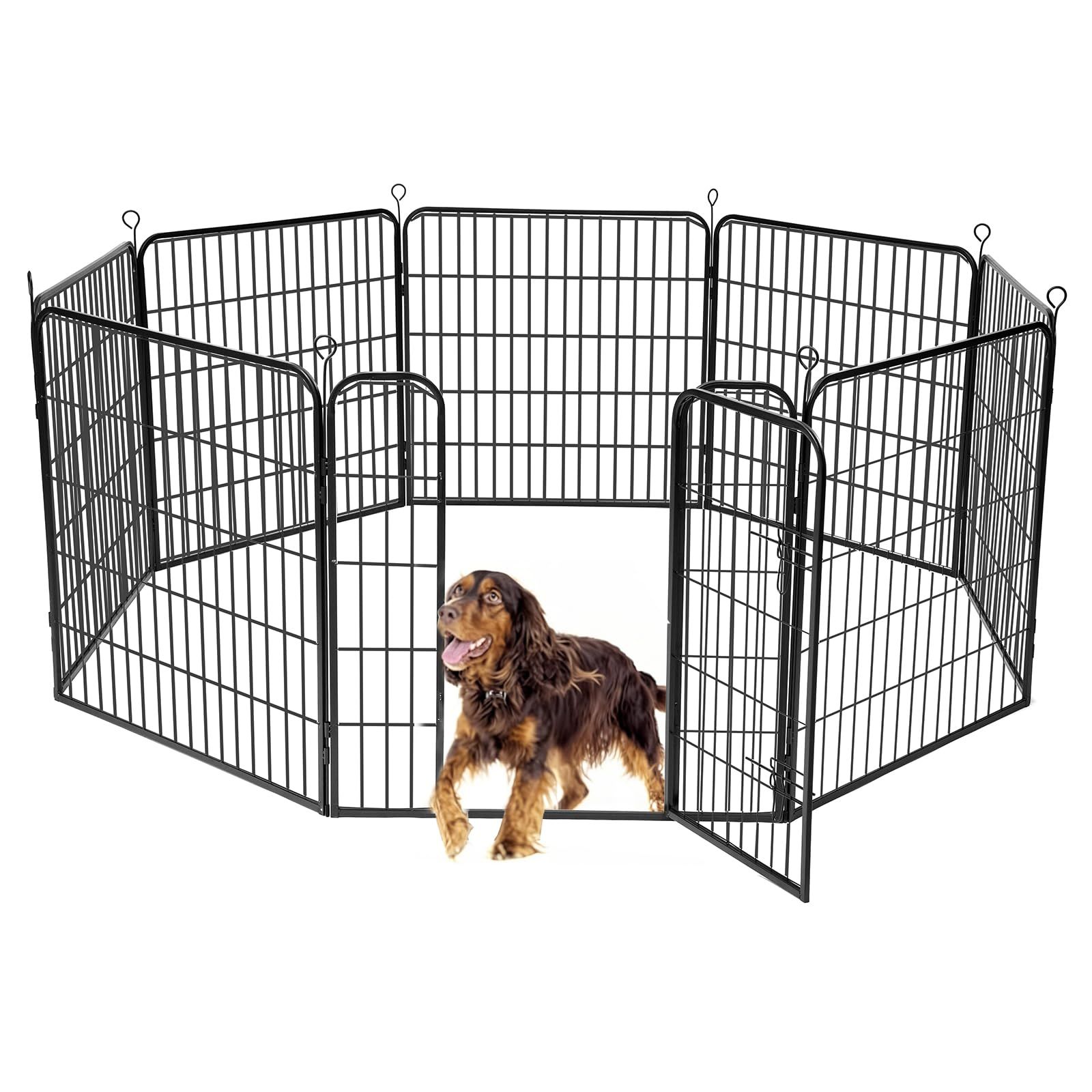 YumeTail ペットサークル 大型犬用 折りたたみ式 メタルフェンス, 室内外兼用, グレー (ブラック 高さ80cm-八枚)