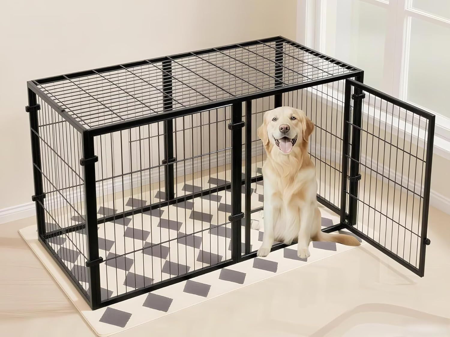 TUIYIDUO 犬 ゲージ ペットフェンス ペットサークル 140×70×80.5cm 専用屋根付き ダブルドア仕様 自由レイアウト可能 DIY 設置 脱出防止設計 組立が容易 大型・中型・小型犬対応 家庭・ペットショップ兼用 日本語説明書付き ブラック